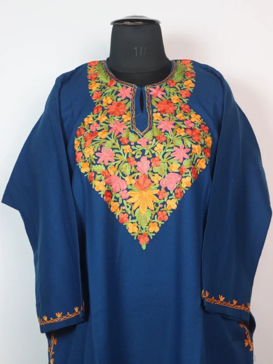 Aisha Kashmiri Pheran In Cashmilon wool With Aari Embroidery | Blue - Image 2