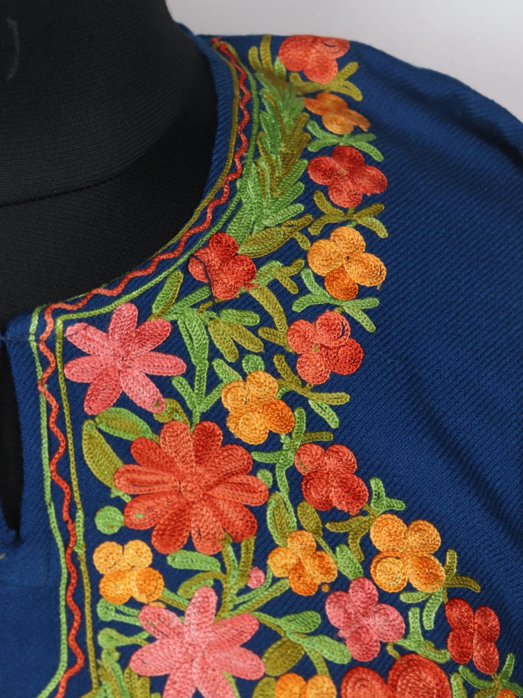 Aisha Kashmiri Pheran In Cashmilon wool With Aari Embroidery | Blue - Image 3