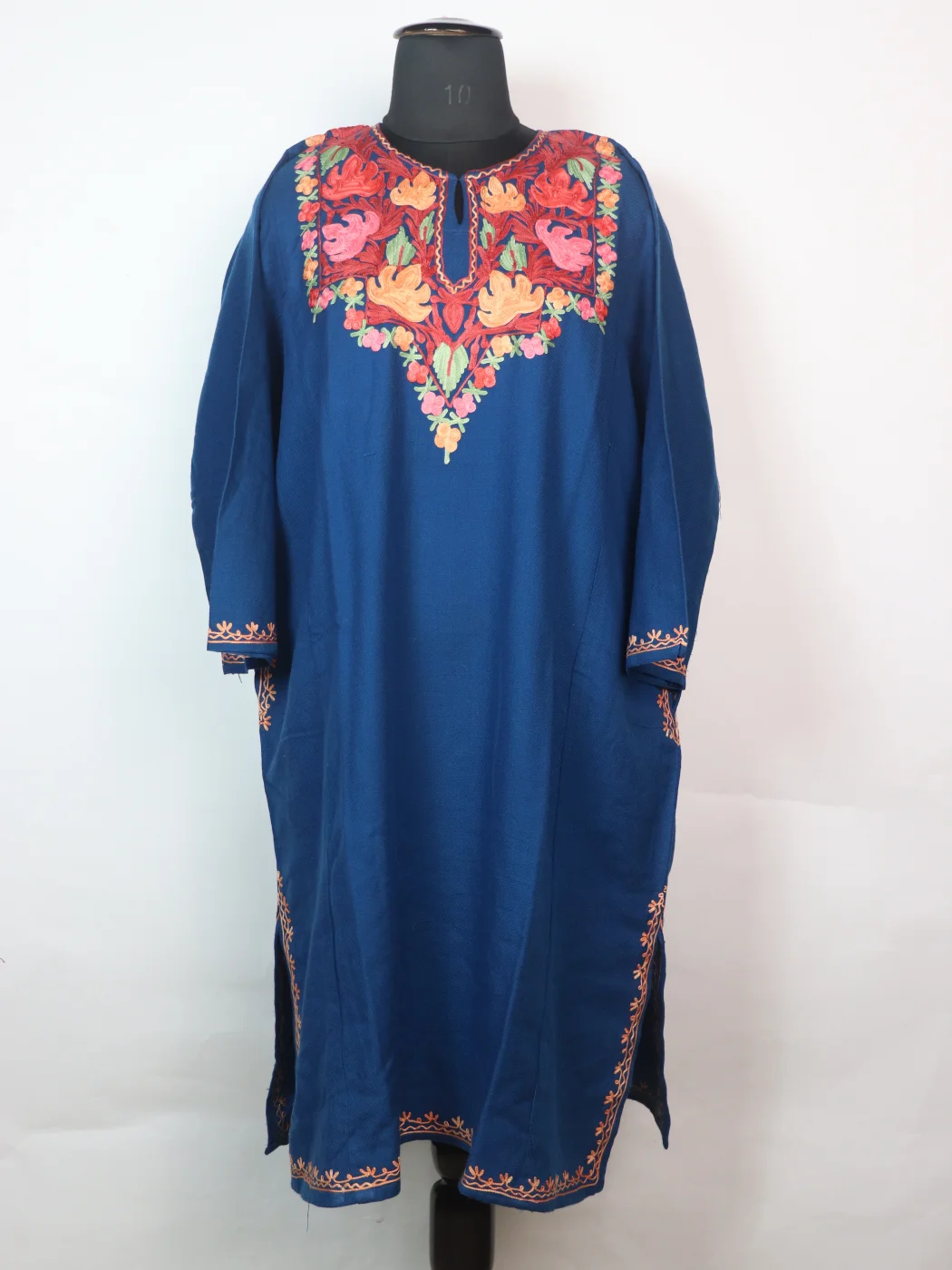 Blue Kashmiri Pheran In Cashmilon wool With Aari Embroidery | Parveena
