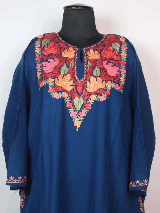 Blue Kashmiri Pheran In Cashmilon wool With Aari Embroidery | Parveena - Image 2