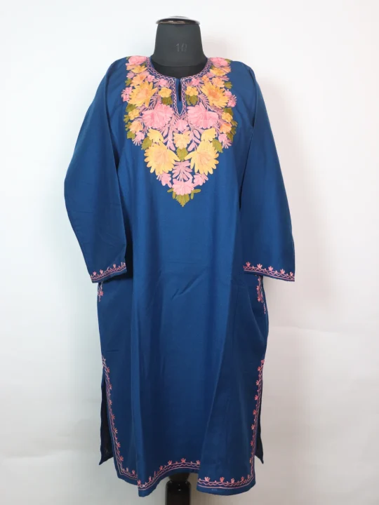 Kashmiri Pheran In Blue  Cashmilon wool With Aari Embroidery | Tasmia