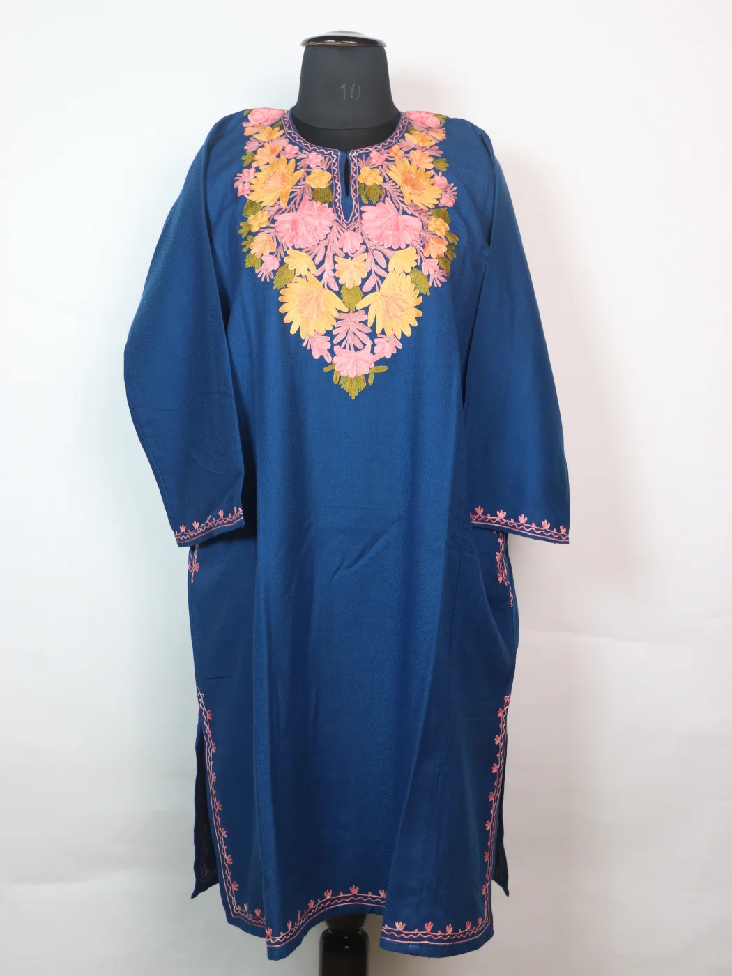 Kashmiri Pheran In Blue Cashmilon wool With Aari Embroidery | Tasmia