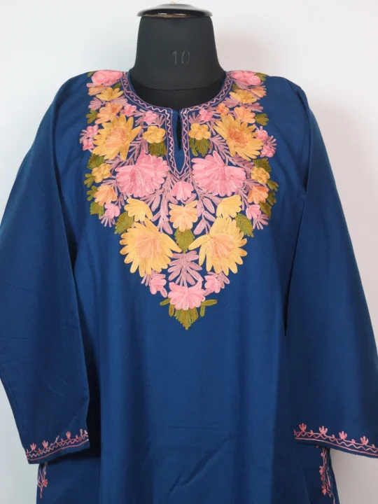 Kashmiri Pheran In Blue Cashmilon wool With Aari Embroidery | Tasmia - Image 2