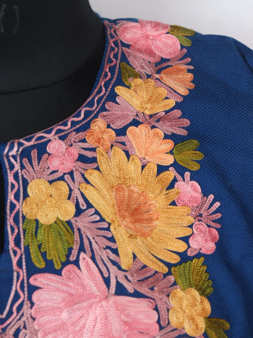 Kashmiri Pheran In Blue Cashmilon wool With Aari Embroidery | Tasmia - Image 3