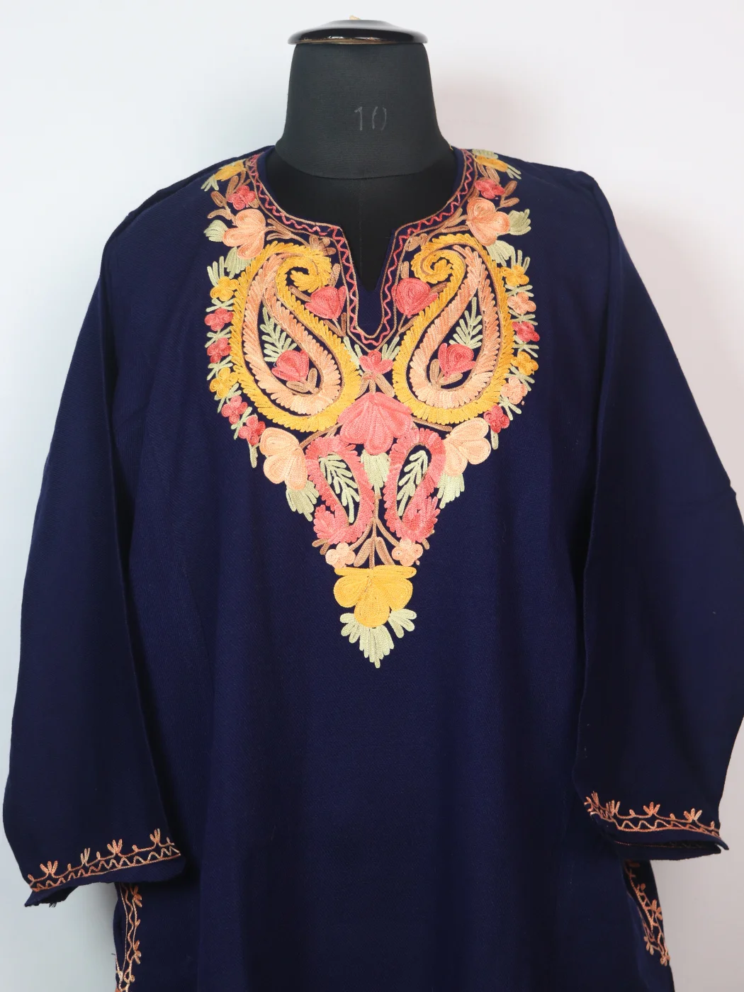 Kashmiri Pheran Suhaana In Cashmilon wool With Aari Embroidery | Navy Blue - Image 2