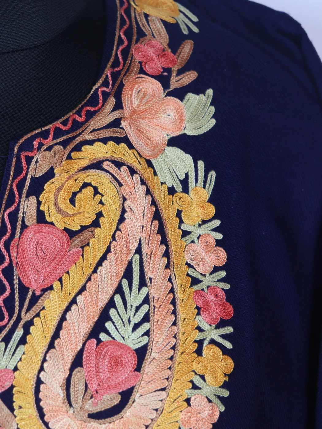 Kashmiri Pheran Suhaana In Cashmilon wool With Aari Embroidery | Navy Blue - Image 3
