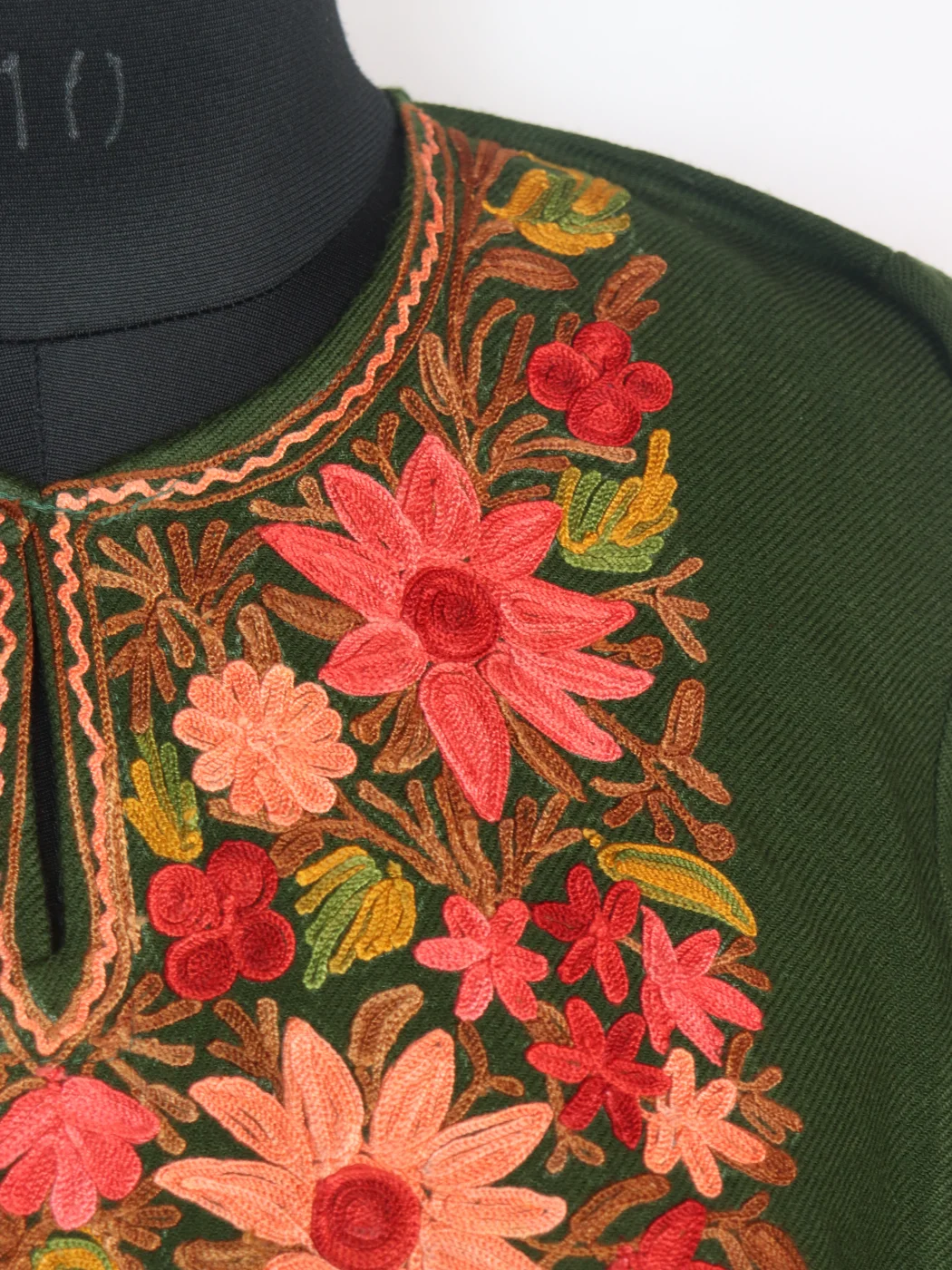 Kashmiri Pheran in Dark Green Cashmilon Wool with Aari Embroidery | Ayesha - Image 3