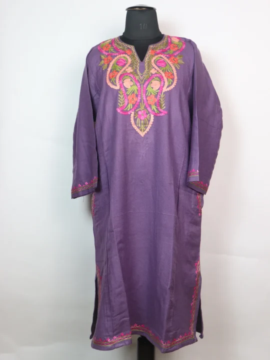 Pink Kashmiri Pheran In Cashmilon wool With Aari Embroidery | Sana