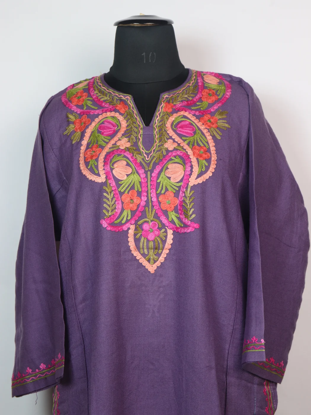 Pink Kashmiri Pheran In Cashmilon wool With Aari Embroidery | Sana - Image 2