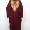 Nayla Kashmiri Pheran In Maroon Cashmilon wool With Aari Embroidery