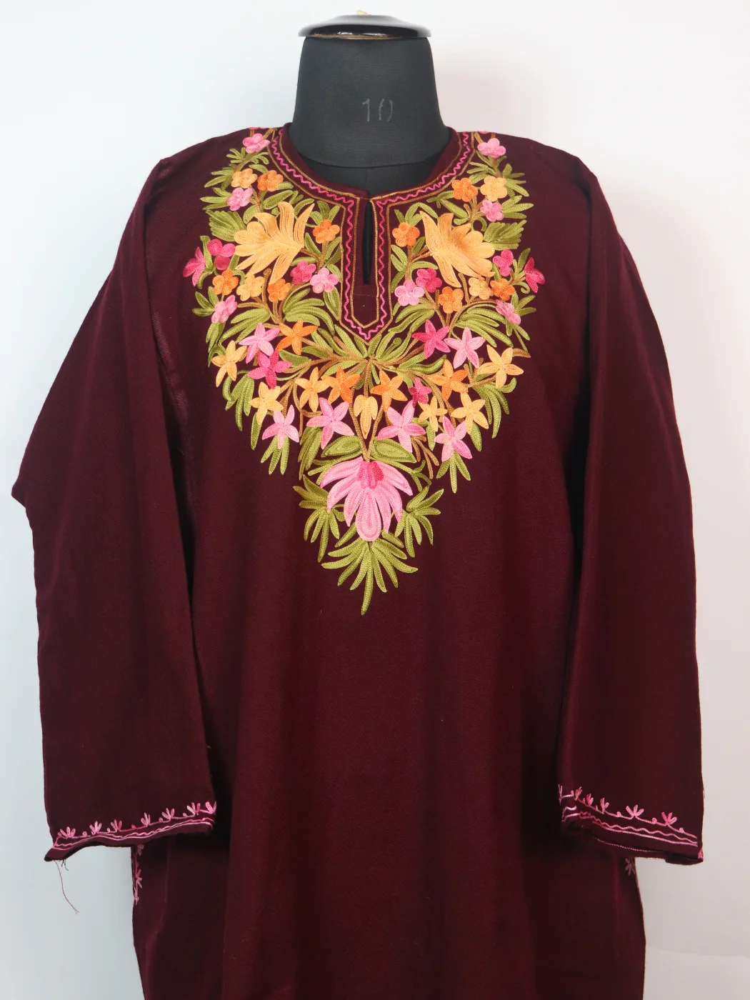 Nayla Kashmiri Pheran In Maroon Cashmilon wool With Aari Embroidery - Image 2