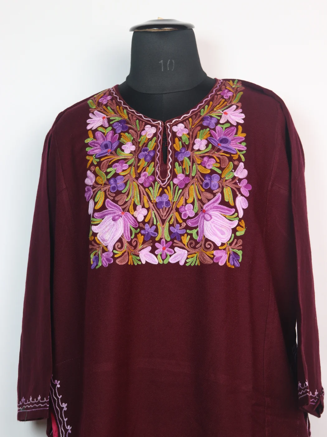 Kashmiri Pheran Ayesha in Maroon Cashmilon Wool with Aari Embroidery - Image 2