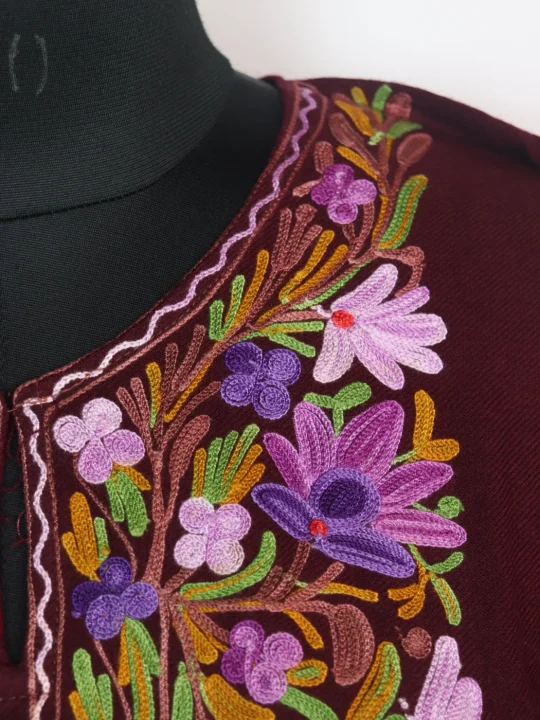 Kashmiri Pheran Ayesha in Maroon Cashmilon Wool with Aari Embroidery - Image 3