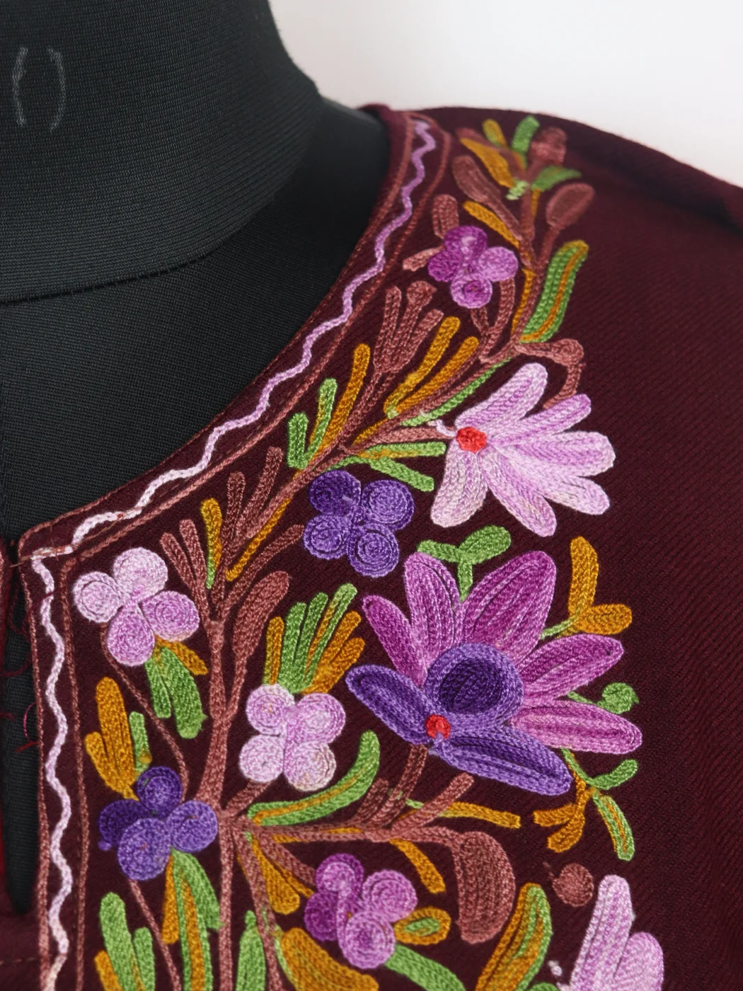 Kashmiri Pheran Ayesha in Maroon Cashmilon Wool with Aari Embroidery - Image 3