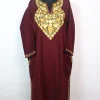 Anousha Kashmiri Pheran In Cashmilon wool With Aari Embroidery | Maroon