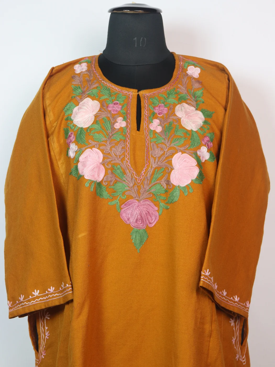 Mirha Kashmiri Pheran In Cashmilon wool With Aari Embroidery | Mustard - Image 2