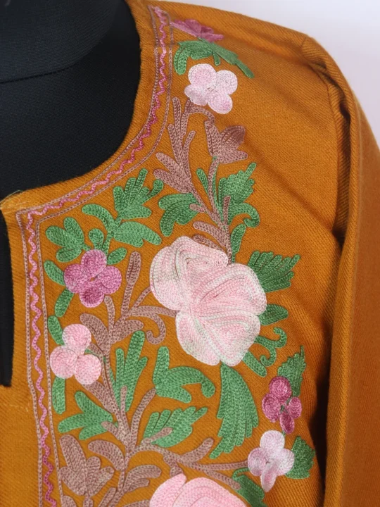 Mirha Kashmiri Pheran In Cashmilon wool With Aari Embroidery | Mustard - Image 3
