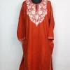 Ayesha Kashmiri Pheran in Rust Cashmilon Wool with Aari Embroidery