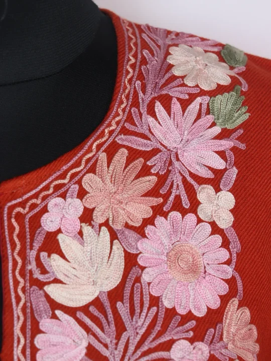 Ayesha Kashmiri Pheran in Rust Cashmilon Wool with Aari Embroidery - Image 3