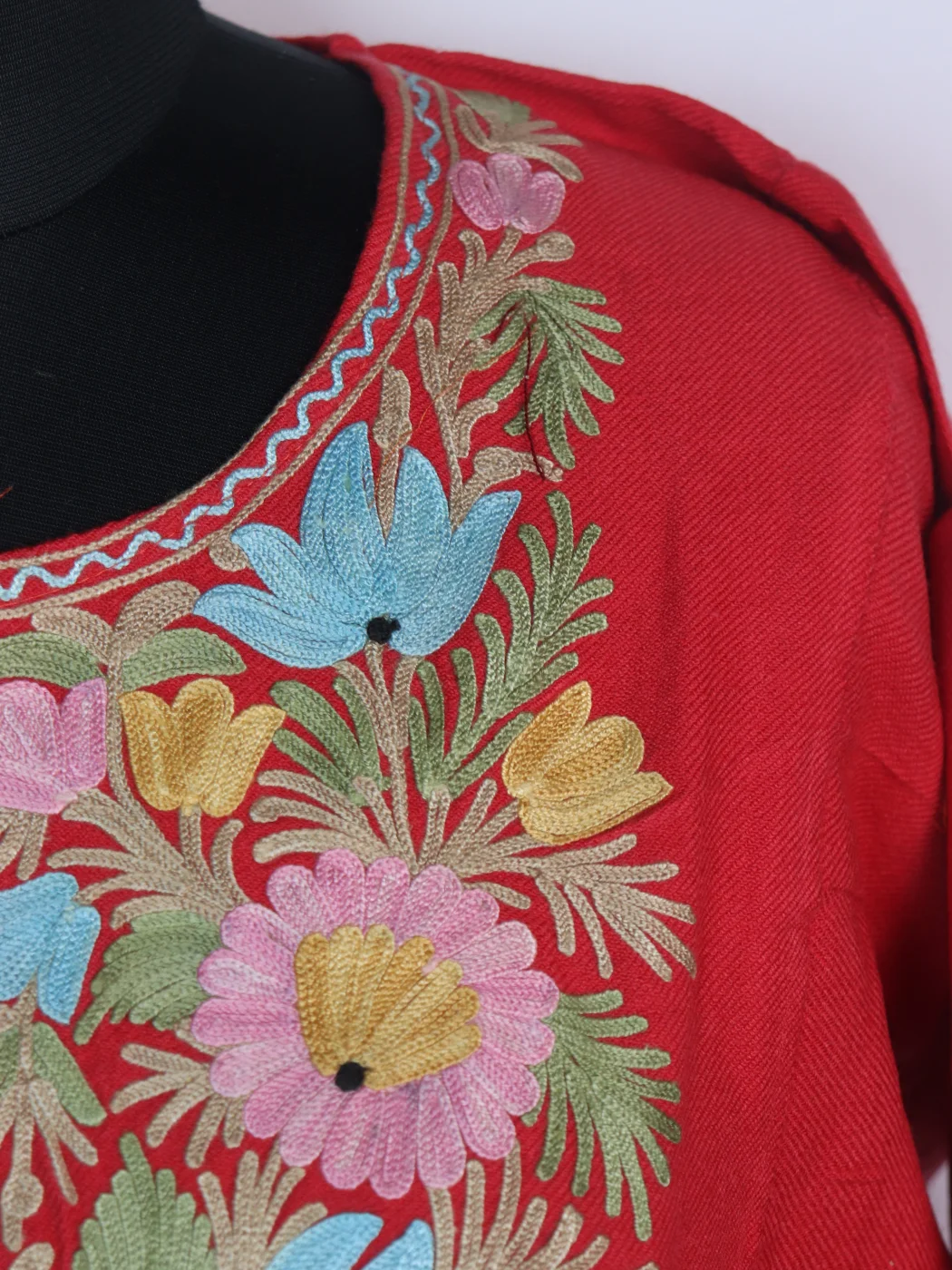 Kashmiri Pheran Ayesha in Red Cashmilon Wool with Aari Embroidery - Image 3
