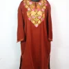 Narmeen Kashmiri Pheran In Cashmilon wool With Aari Embroidery | Rust