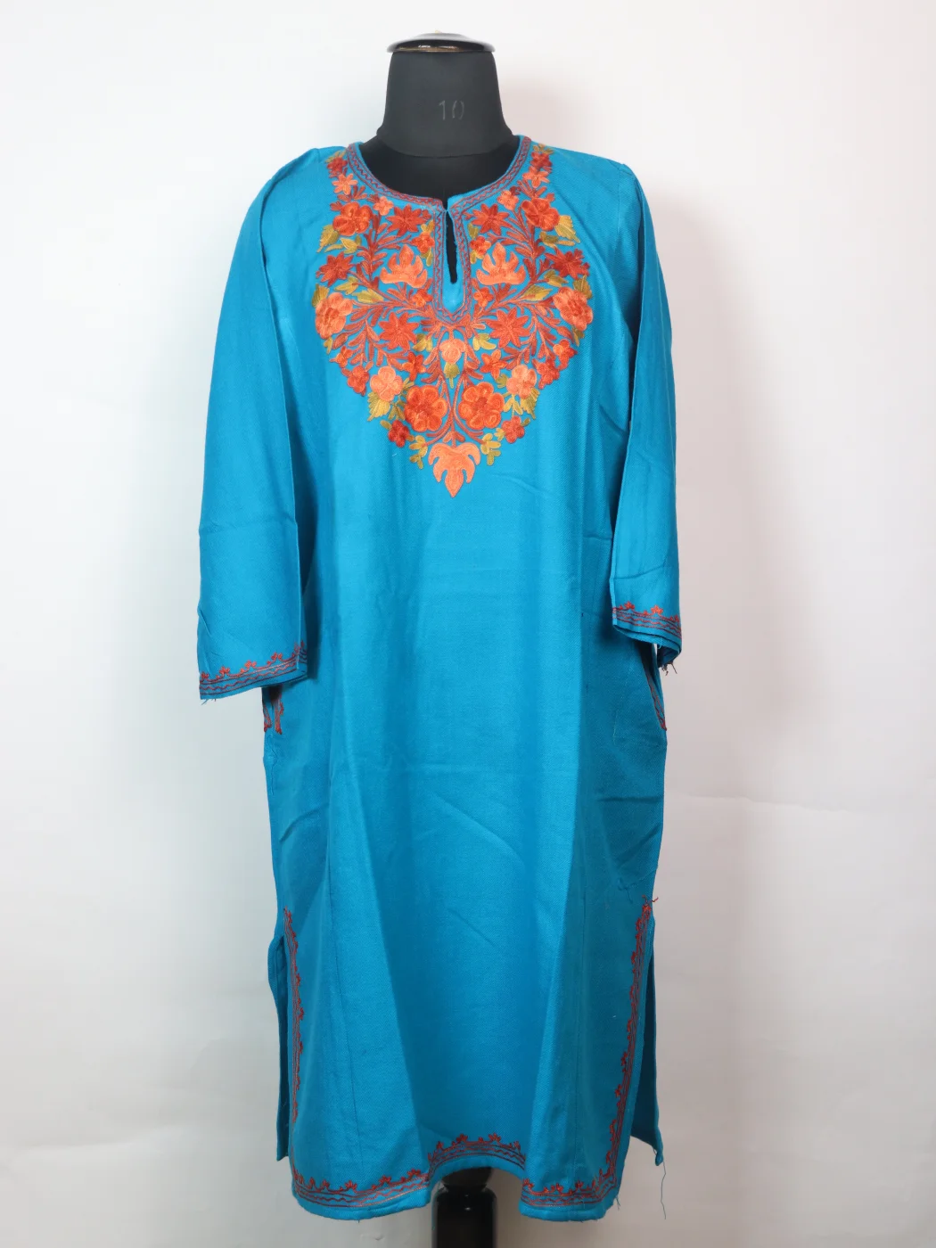 Rameen Kashmiri Pheran In Cashmilon wool With Aari Embroidery | Teal Blue