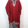 Eshal Kashmiri Pheran In Cashmilon wool With Aari Embroidery | Wine