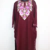 Ayesha Kashmiri Pheran with Aari Embroidery in Wine Cashmilon Wool