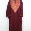 Ayesha Kashmiri Pheran in Wine Cashmilon Wool with Aari Embroidery