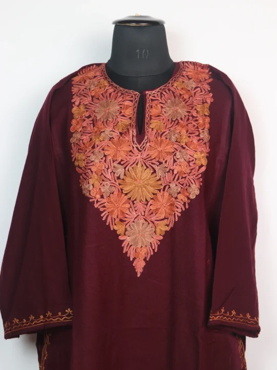 Ayesha Kashmiri Pheran in Wine Cashmilon Wool with Aari Embroidery - Image 2