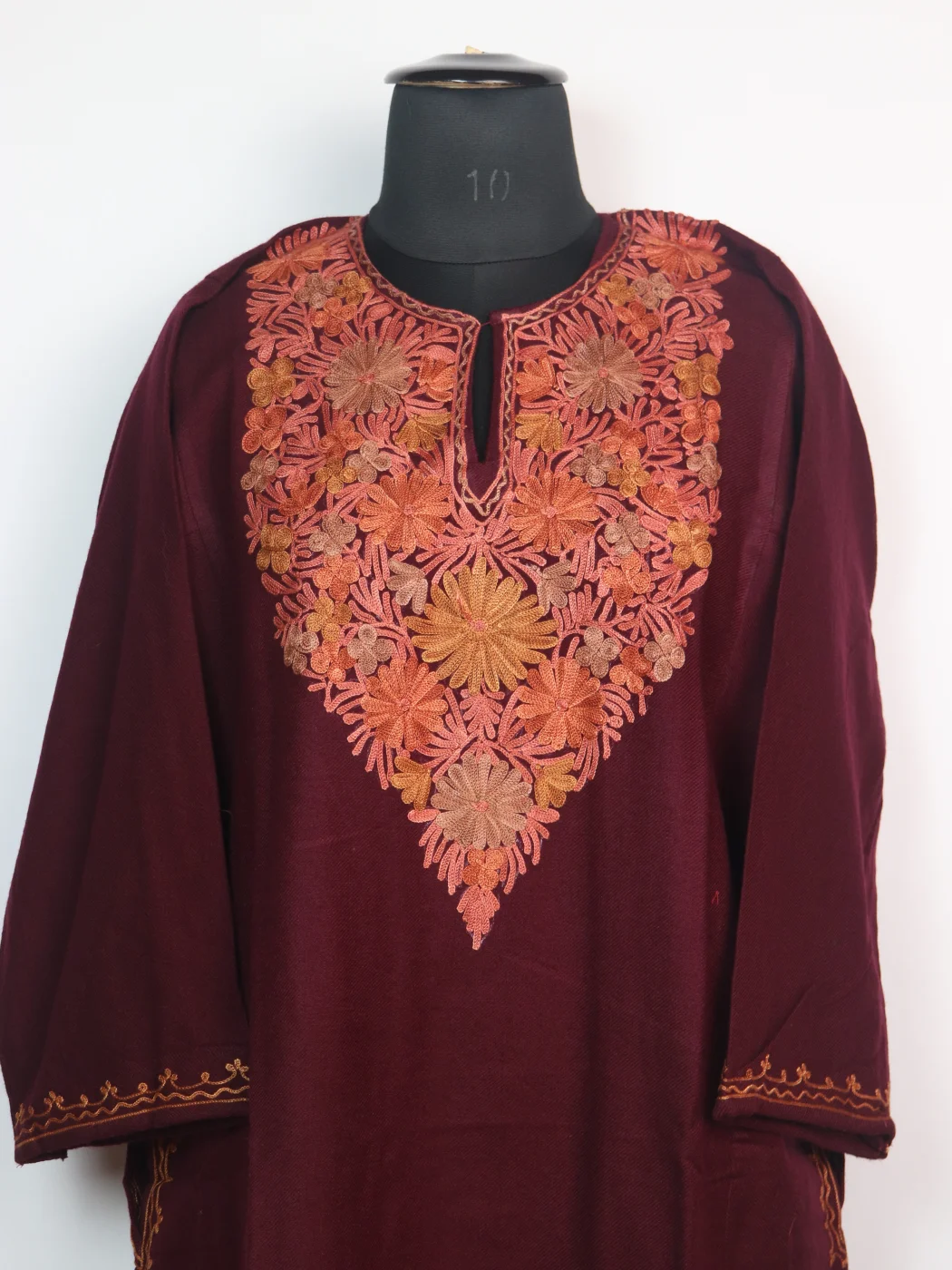 Ayesha Kashmiri Pheran in Wine Cashmilon Wool with Aari Embroidery - Image 2