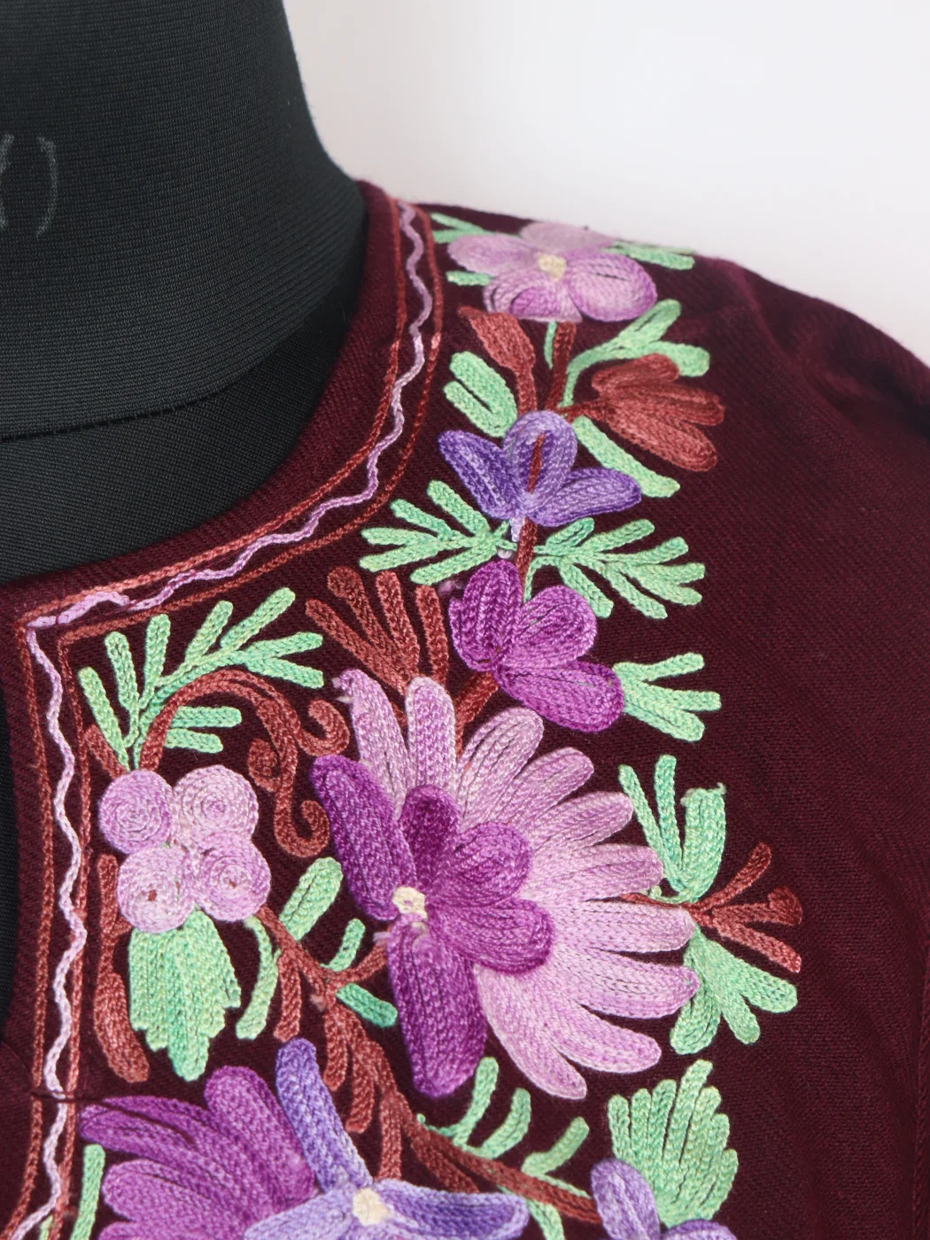 Ayesha Kashmiri Pheran with Aari Embroidery in Wine Cashmilon Wool - Image 3