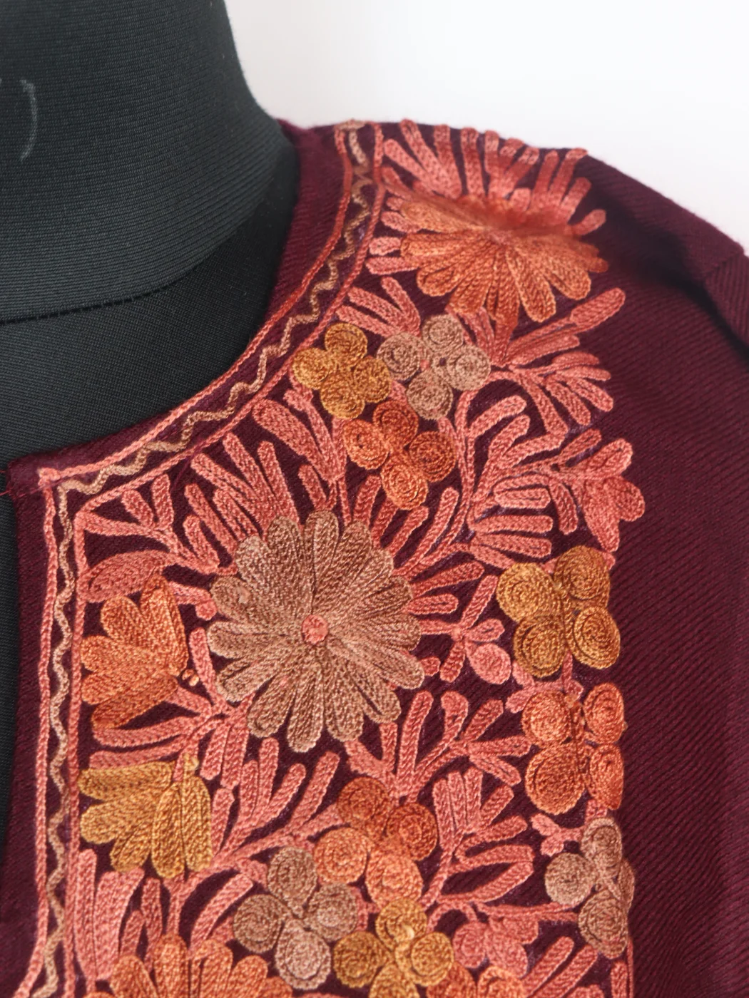 Ayesha Kashmiri Pheran in Wine Cashmilon Wool with Aari Embroidery - Image 3