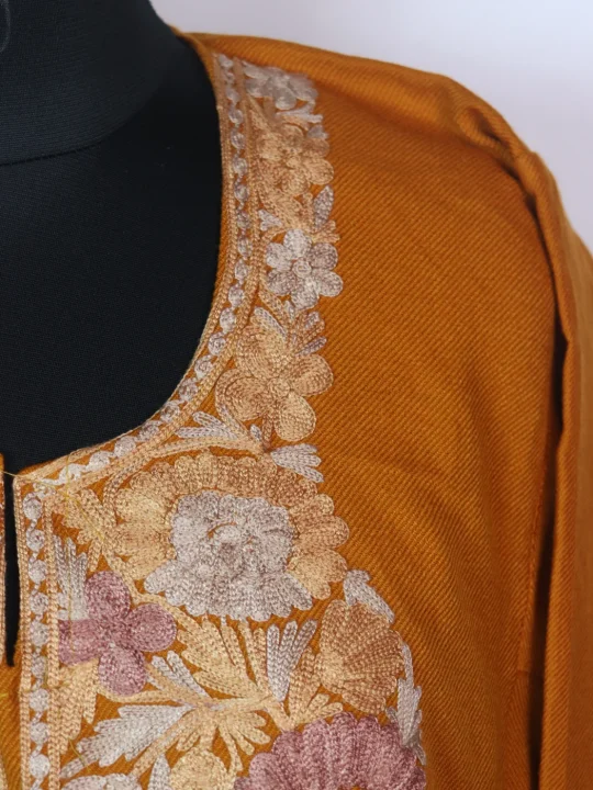 Mustard Kashmiri Pheran In Cashmilon wool With Aari Embroidery | Rimsha - Image 3
