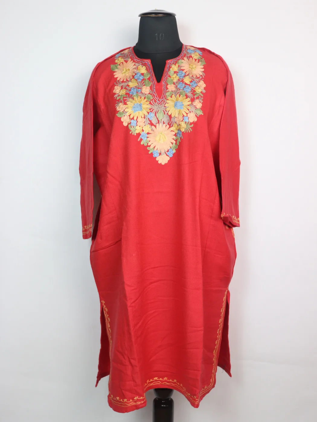 Kashmiri Pheran Ayesha with Aari Embroidery in Red Cashmilon Wool