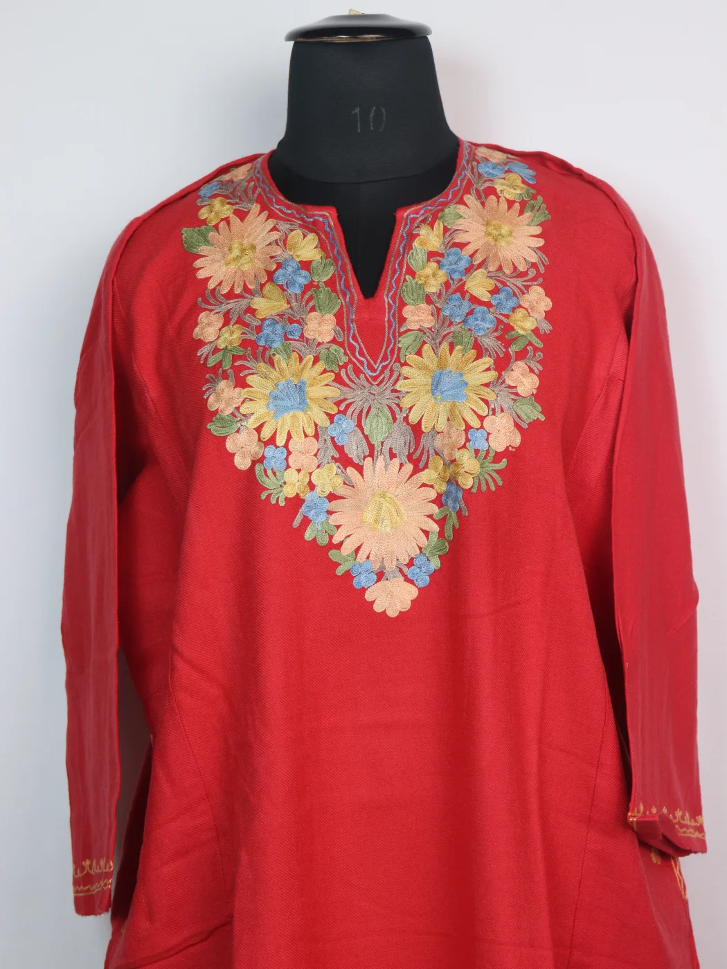 Kashmiri Pheran Ayesha with Aari Embroidery in Red Cashmilon Wool - Image 2