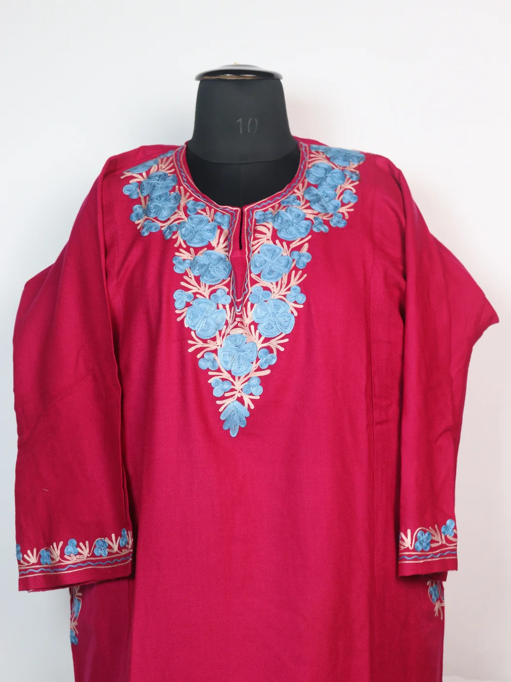 Kashmiri Pheran Insha In Cashmilon wool With Aari Embroidery | Rani Pink - Image 2