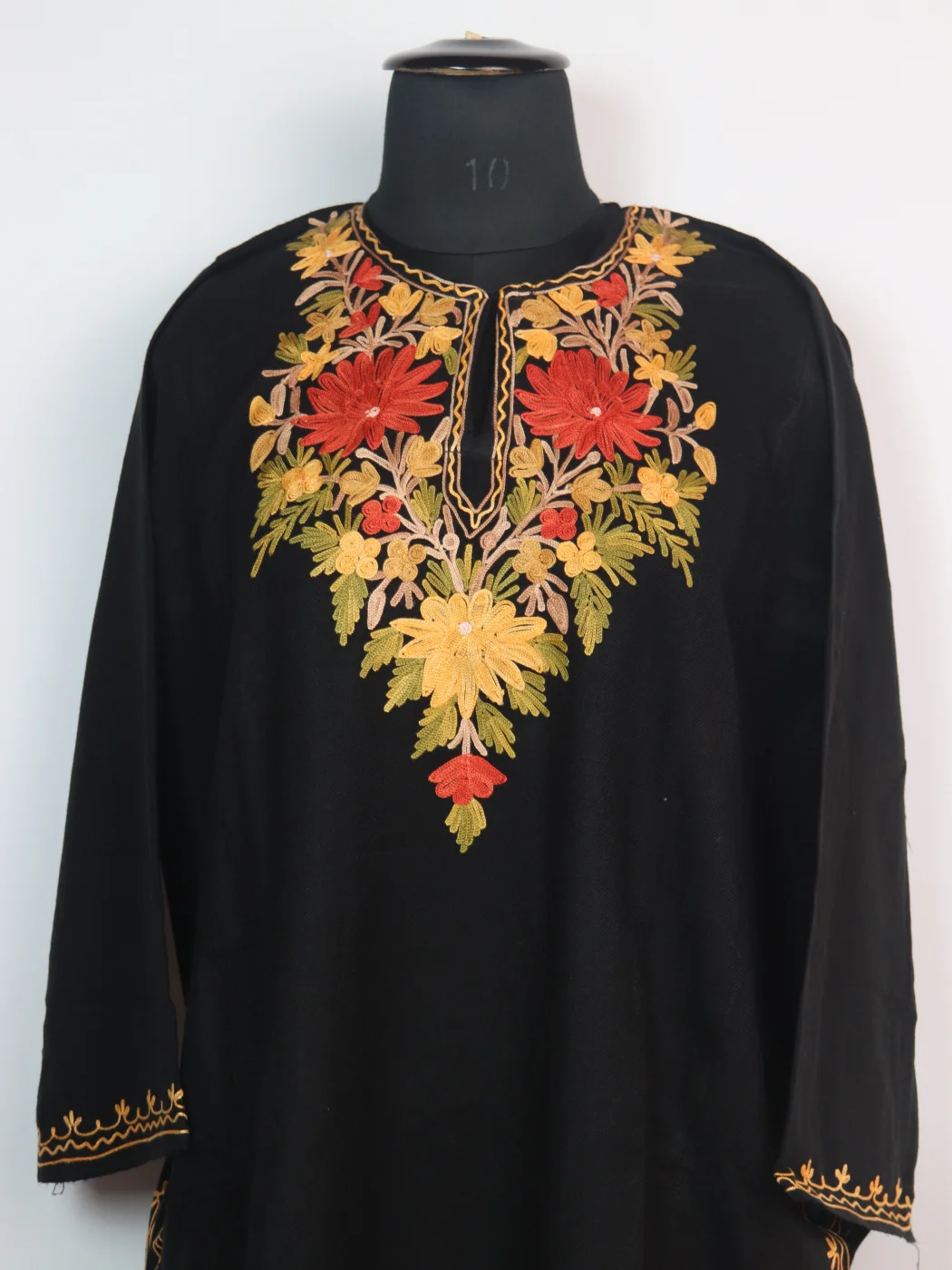 Black Kashmiri Pheran in Cashmilon Wool with Aari Embroidery | Ayesha - Image 2