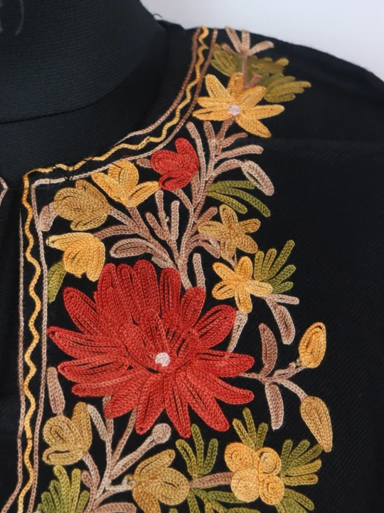 Black Kashmiri Pheran in Cashmilon Wool with Aari Embroidery | Ayesha - Image 3