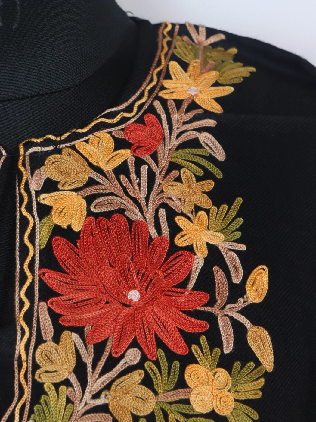 Black Kashmiri Pheran in Cashmilon Wool with Aari Embroidery | Ayesha - Image 3