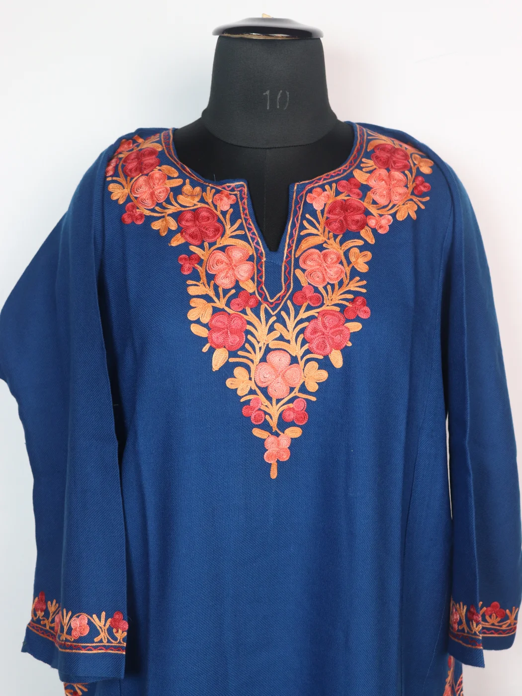 Insha Kashmiri Pheran In Cashmilon wool With Aari Embroidery | Blue - Image 2