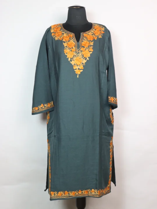 Grey Kashmiri Pheran In Cashmilon wool With Aari Embroidery | Insha