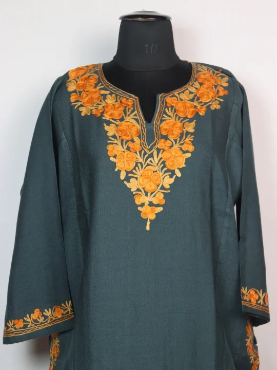 Grey Kashmiri Pheran In Cashmilon wool With Aari Embroidery | Insha - Image 2