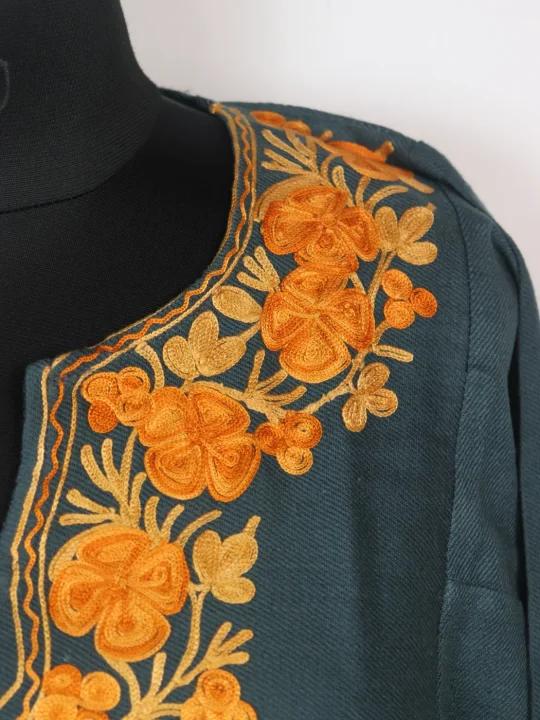 Grey Kashmiri Pheran In Cashmilon wool With Aari Embroidery | Insha - Image 3