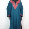 Kashmiri Pheran Insha In Cashmilon wool With Aari Embroidery | Teal Blue