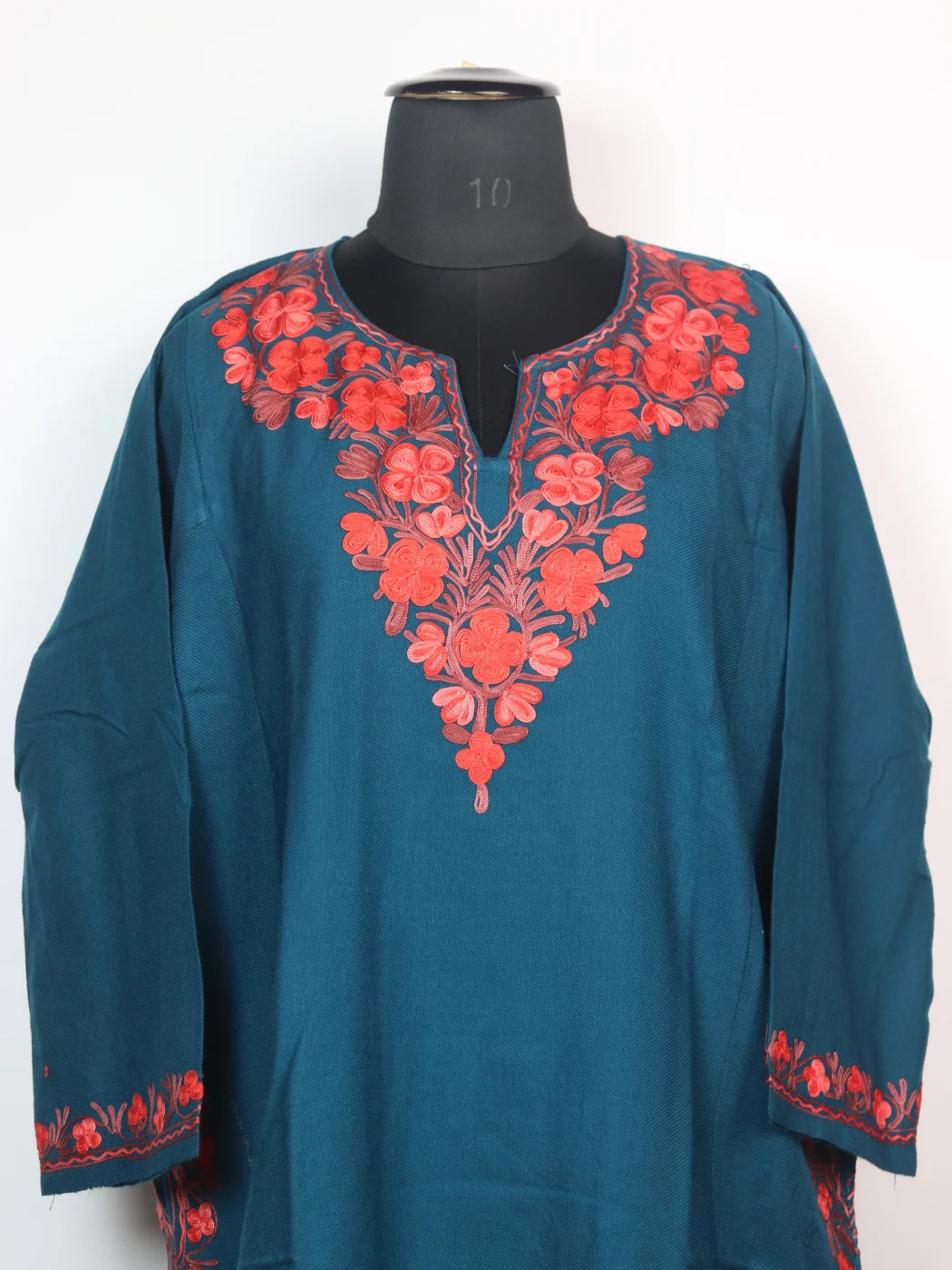 Kashmiri Pheran Insha In Cashmilon wool With Aari Embroidery | Teal Blue - Image 2