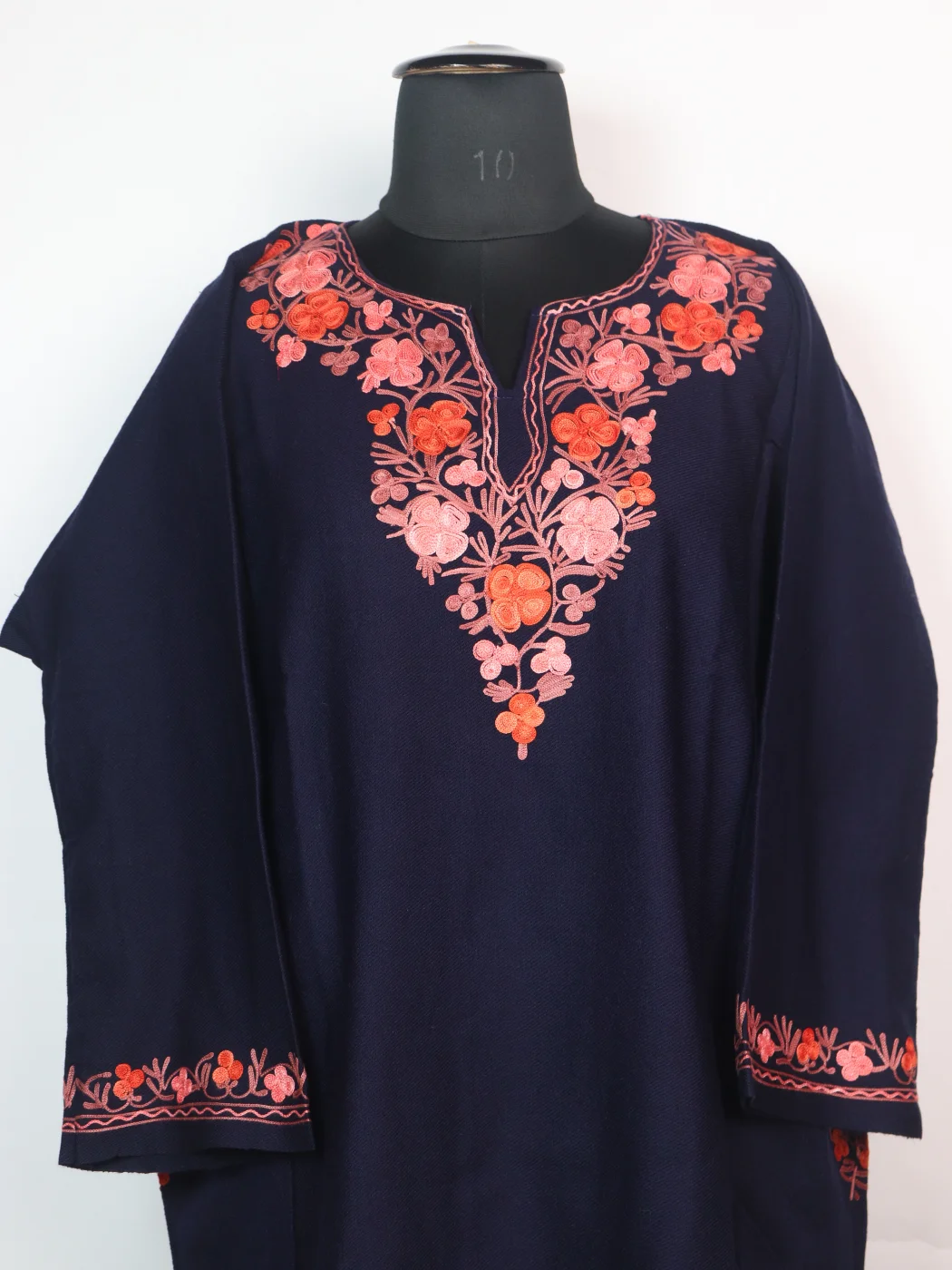 Kashmiri Pheran In Cashmilon wool With Aari Embroidery | Navy Blue | Insha - Image 2