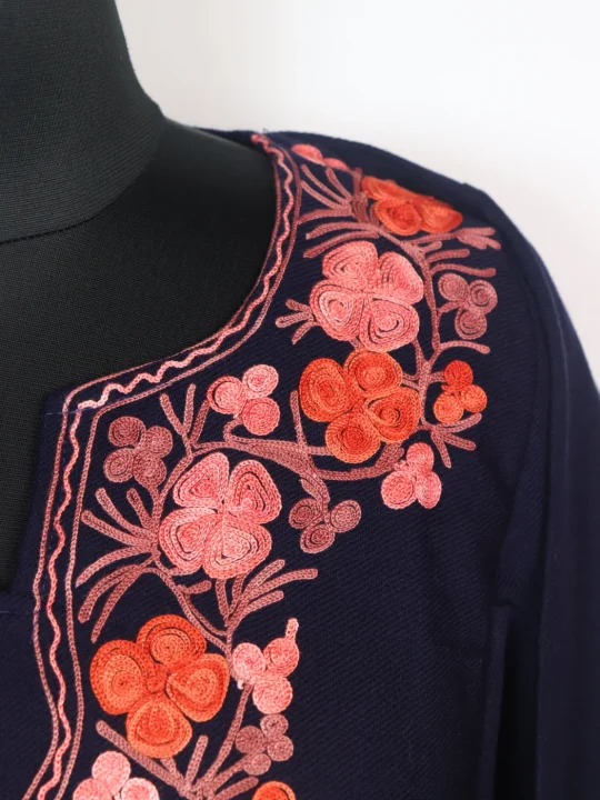 Kashmiri Pheran In Cashmilon wool With Aari Embroidery | Navy Blue | Insha - Image 3
