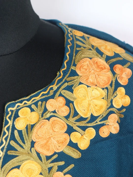 Kashmiri Pheran In Cashmilon wool With Aari Embroidery | Teal Blue | Insha - Image 3