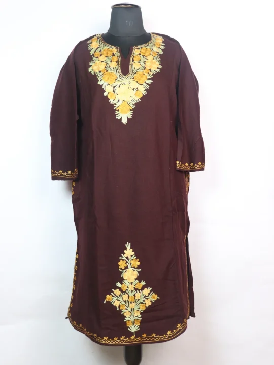 Insha Kashmiri Pheran In Cashmilon wool With Aari Embroidery | Vine